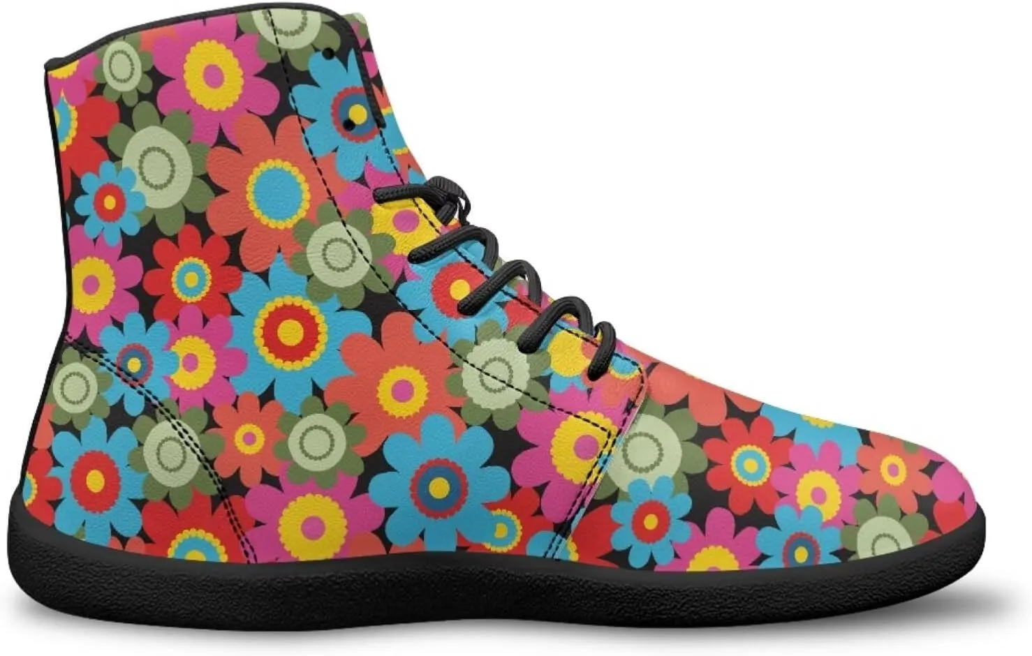 JoyLamoria Men Women High Top Barefoot Shoes Rainbow Pattern Pattern LGBT Fashion Sneakers Lace Up PU Leather Platform