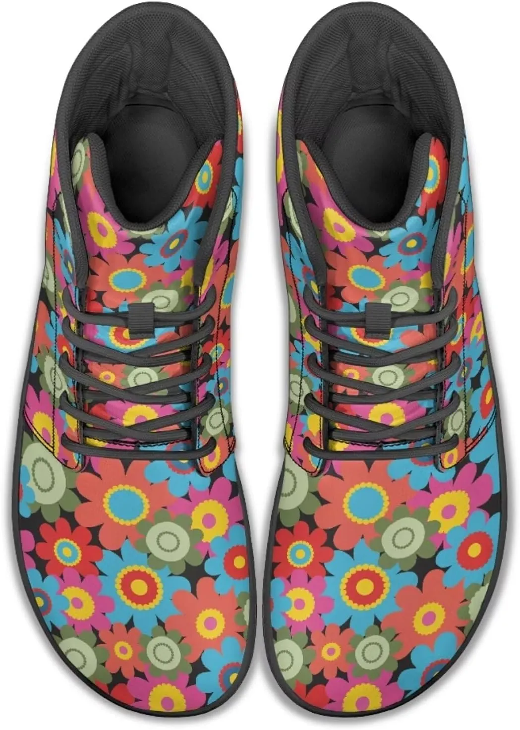 JoyLamoria Men Women High Top Barefoot Shoes Rainbow Pattern Pattern LGBT Fashion Sneakers Lace Up PU Leather Platform