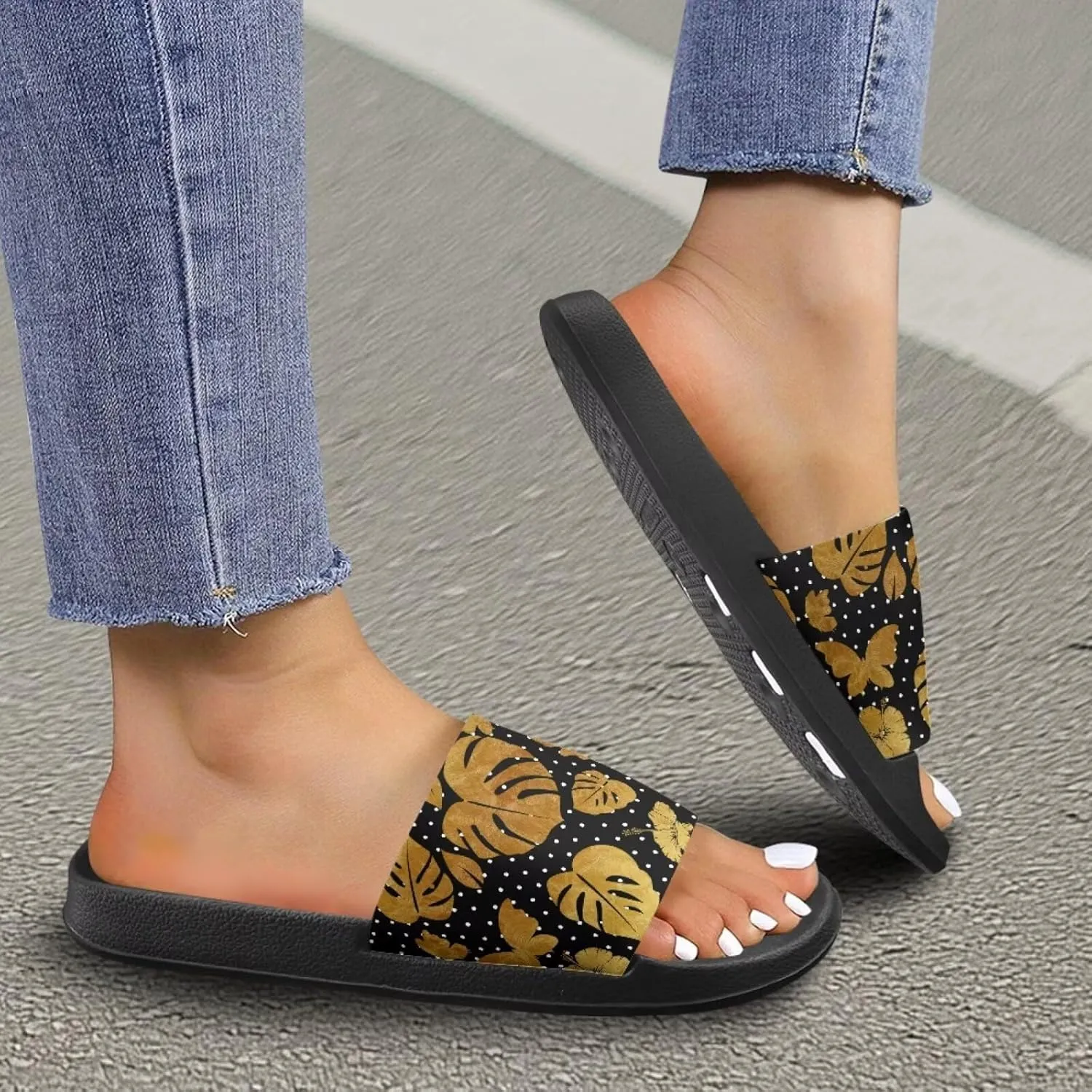 JoyLamoria Women Plants Print Slides House Sandals Thick Sole Pillow Slippers Non-Slip Shower Beach Pool Indoor Outdoor Summer