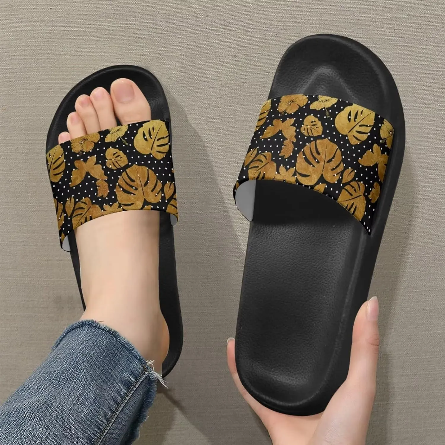 JoyLamoria Women Plants Print Slides House Sandals Thick Sole Pillow Slippers Non-Slip Shower Beach Pool Indoor Outdoor Summer