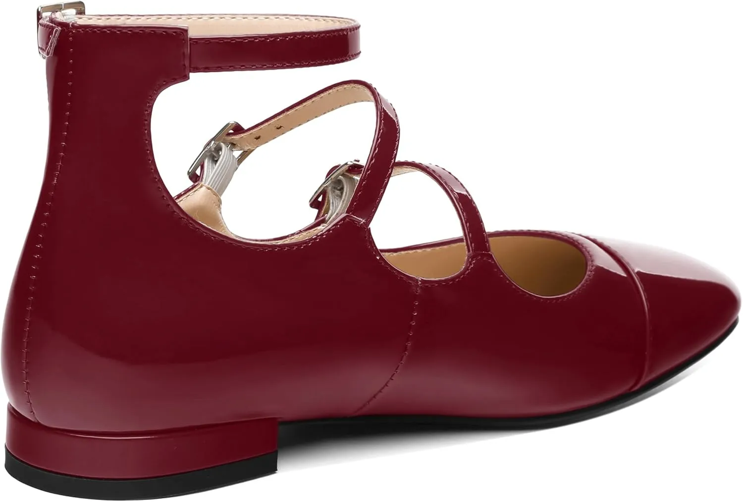 JUSTDANNI Flats for Women Mary Jane Shoes with Round Toe Low Chunky Block Heels Fashion Patent Ankle Strap Pumps for Wedding Party Dating Work