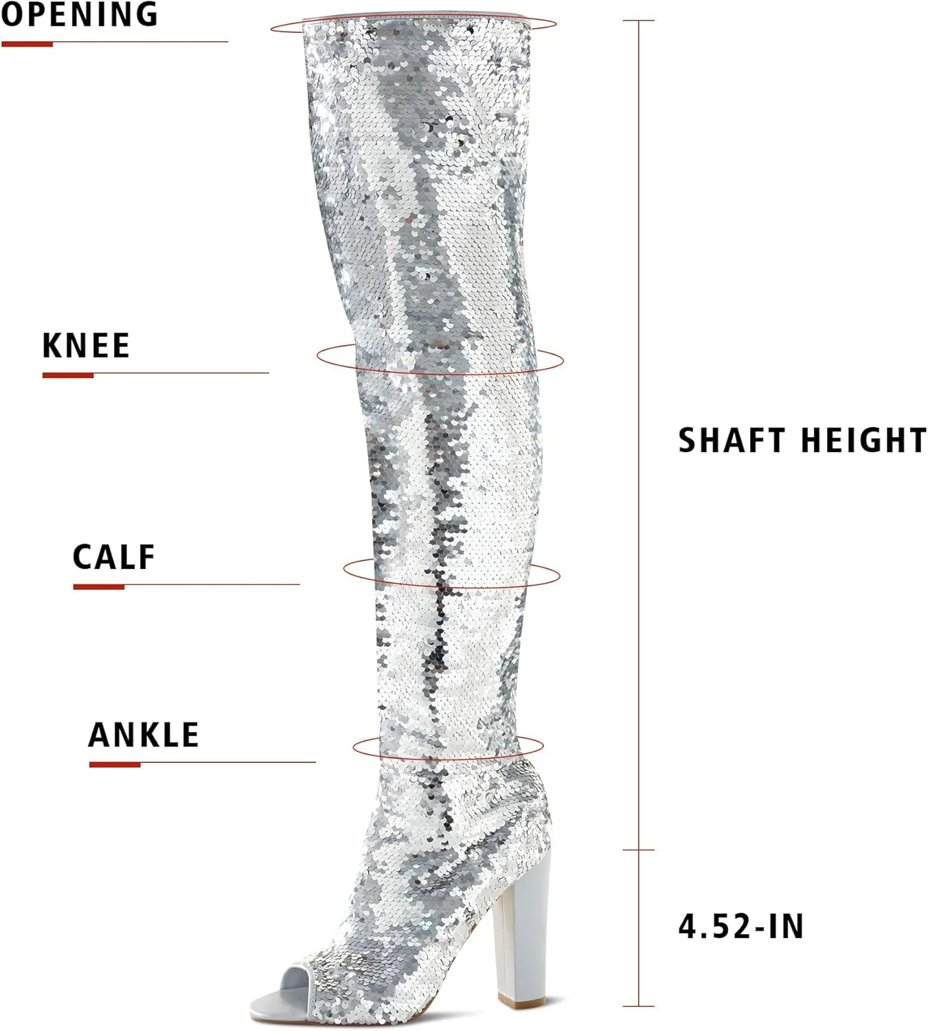 KHPAERMEI Sparkly Thigh High Boots for Women Sexy Sequin Over The Knee High Boots Party Prom Open Toe Chunky High Heels