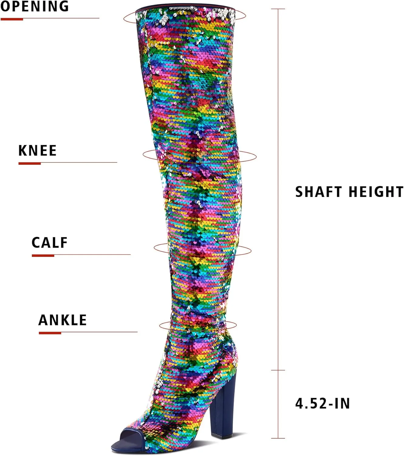 KHPAERMEI Sparkly Thigh High Boots for Women Sexy Sequin Over The Knee High Boots Party Prom Open Toe Chunky High Heels