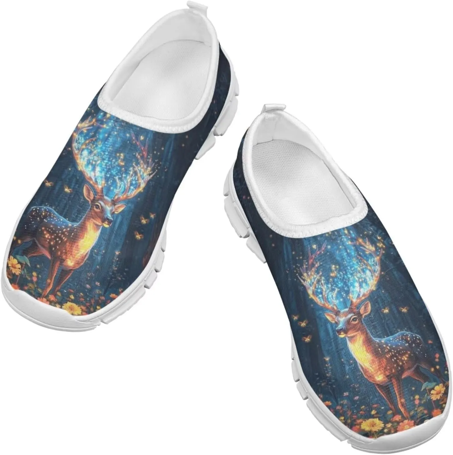 Kids Deer Sneakers Floral Girls Slip On Shoes Size 2.5 Little Kid Blue Gym Shoes Comfort Teen Girls Back to School Tennis Shoes
