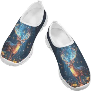 Kids Deer Sneakers Floral Girls Slip On Shoes Size 2.5 Little Kid Blue Gym Shoes Comfort Teen Girls Back to School Tennis Shoes