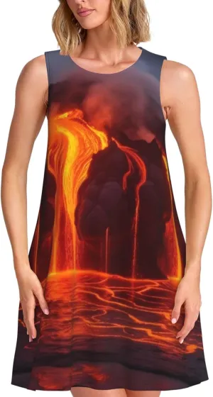 Kilauea Volcano Women's Summer Dress Casual Sleeveless Dresses Crew Neck Swing Tank Dress Sundress