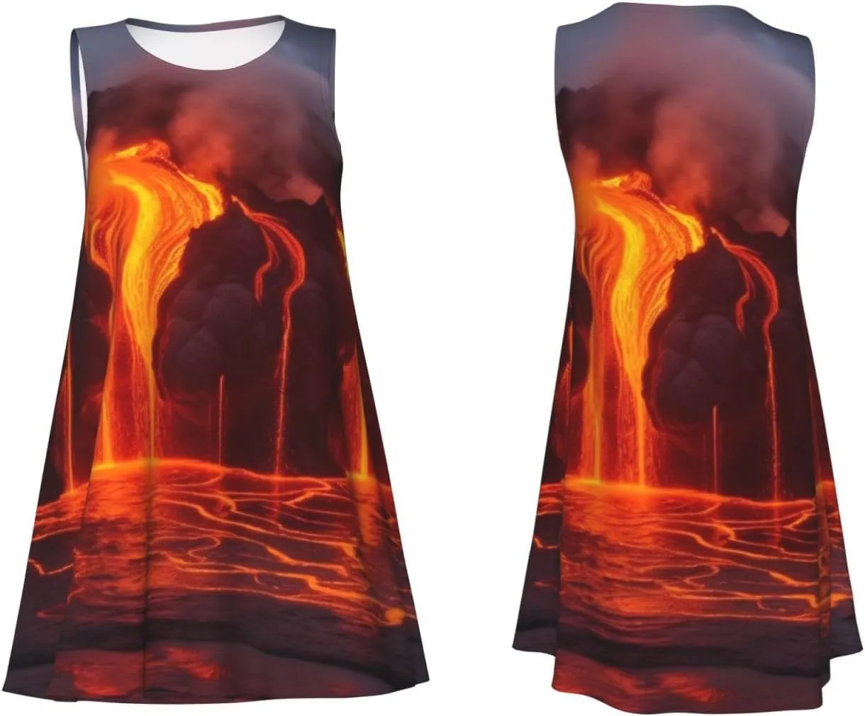 Kilauea Volcano Women's Summer Dress Casual Sleeveless Dresses Crew Neck Swing Tank Dress Sundress