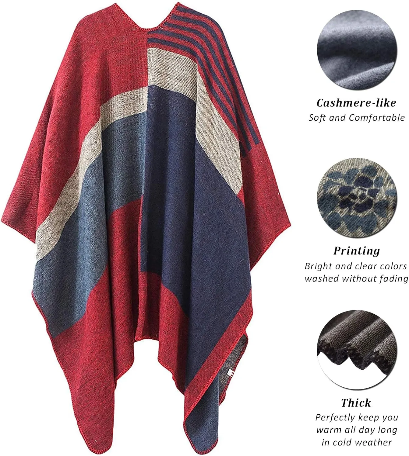 KirGiabo Women's Plaid Sweater Poncho Cape Coat Open Front Blanket Shawls and Wraps