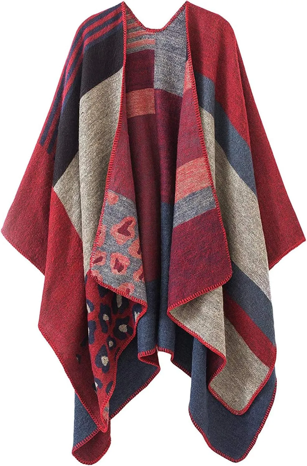 KirGiabo Women's Plaid Sweater Poncho Cape Coat Open Front Blanket Shawls and Wraps