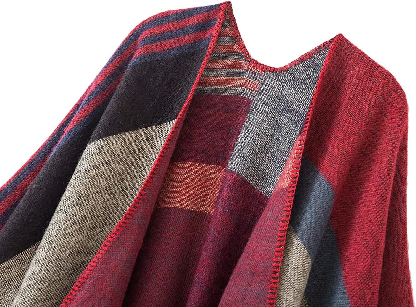 KirGiabo Women's Plaid Sweater Poncho Cape Coat Open Front Blanket Shawls and Wraps