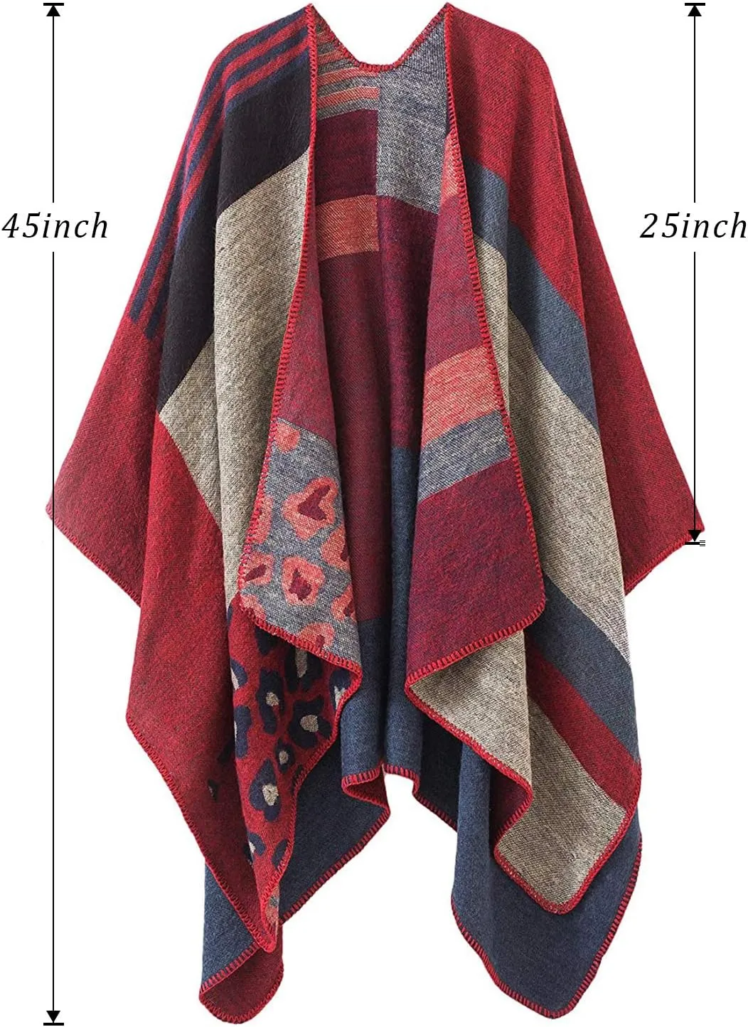 KirGiabo Women's Plaid Sweater Poncho Cape Coat Open Front Blanket Shawls and Wraps