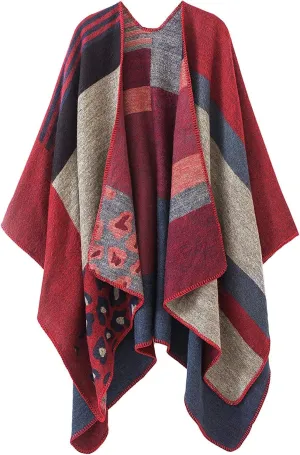 KirGiabo Women's Plaid Sweater Poncho Cape Coat Open Front Blanket Shawls and Wraps