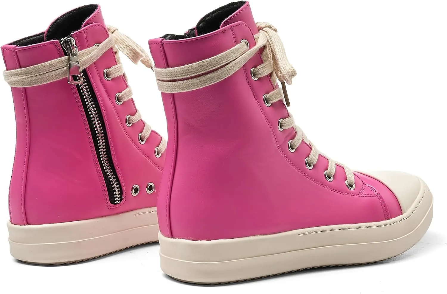 Kluolandi Women's High Top Sneakers Lace Up Canvas Shoes with Zipper Comfort Platform Walking Shoes in Black and White