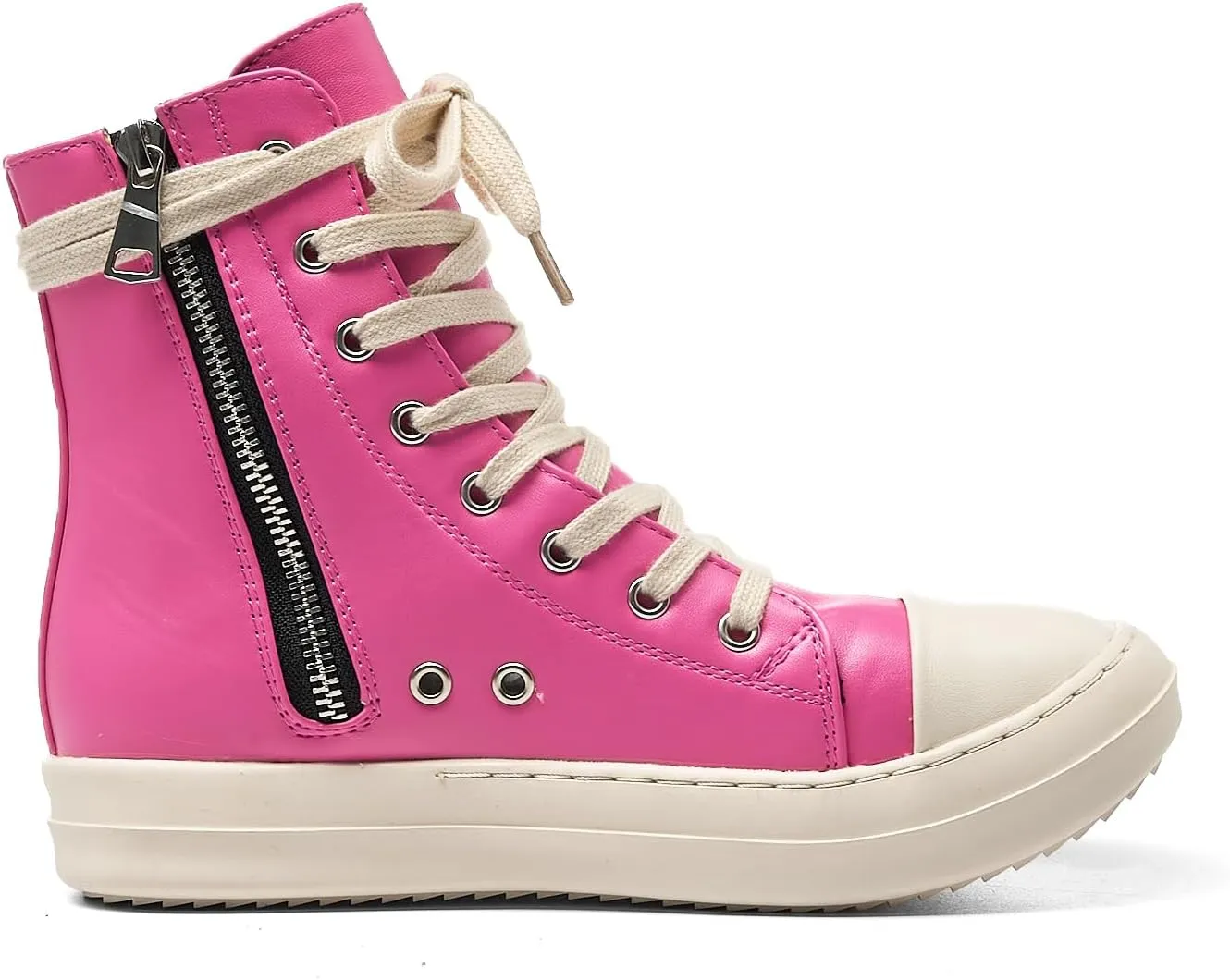 Kluolandi Women's High Top Sneakers Lace Up Canvas Shoes with Zipper Comfort Platform Walking Shoes in Black and White