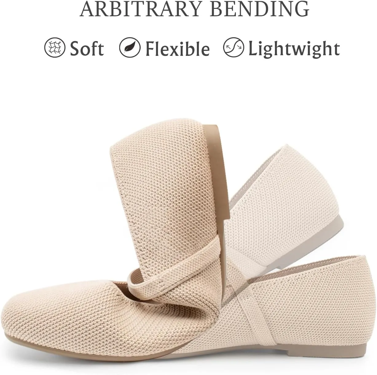 Knit Flats for Women Square Toe Flats Casual Ballet Flats with Ankle Strap,Mary Jane Shoes Women Comfortable for Dressy Office