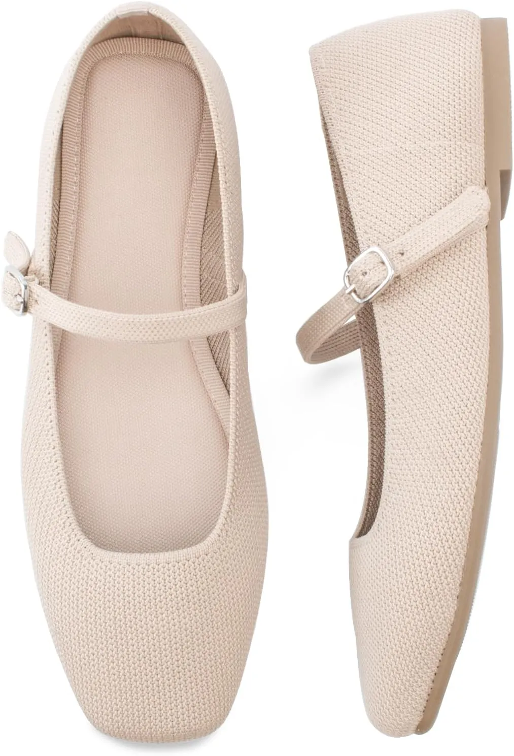 Knit Flats for Women Square Toe Flats Casual Ballet Flats with Ankle Strap,Mary Jane Shoes Women Comfortable for Dressy Office