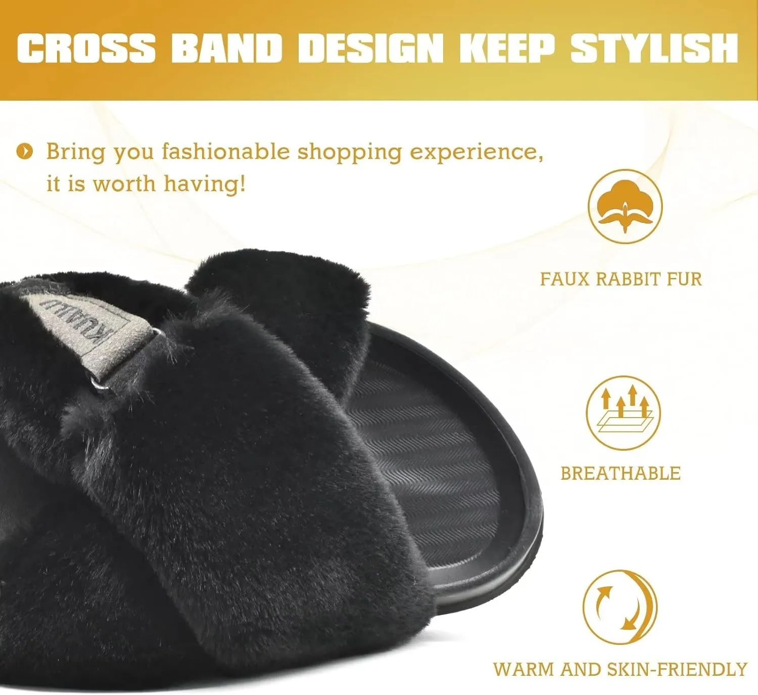 KuaiLu Womens Fuzzy Criss Cross Band Platform Slippers Arch Support Furry Faux Fur Ladies Open Toe Cozy Soft Plush Fleece Comfy House Shoes Sandals