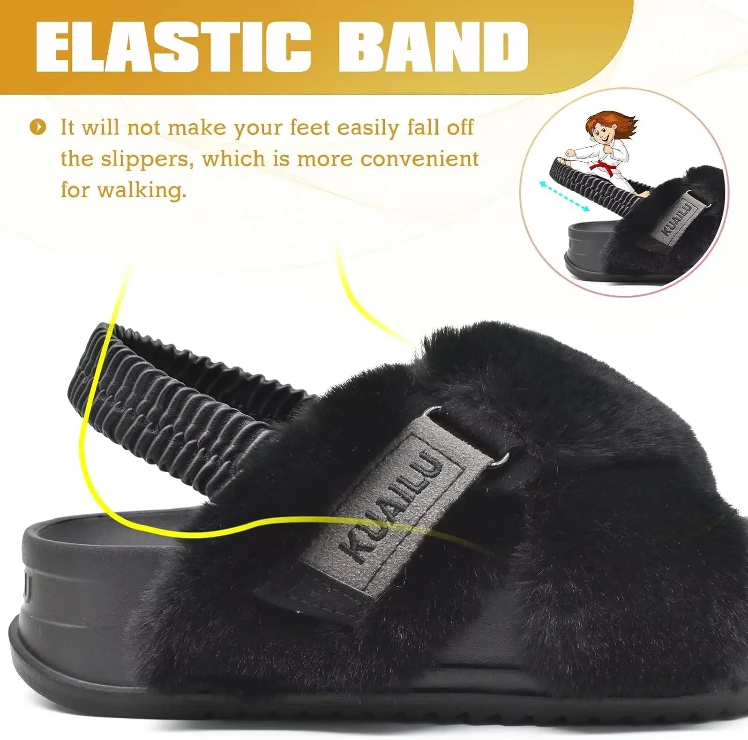KuaiLu Womens Fuzzy Criss Cross Band Platform Slippers Arch Support Furry Faux Fur Ladies Open Toe Cozy Soft Plush Fleece Comfy House Shoes Sandals