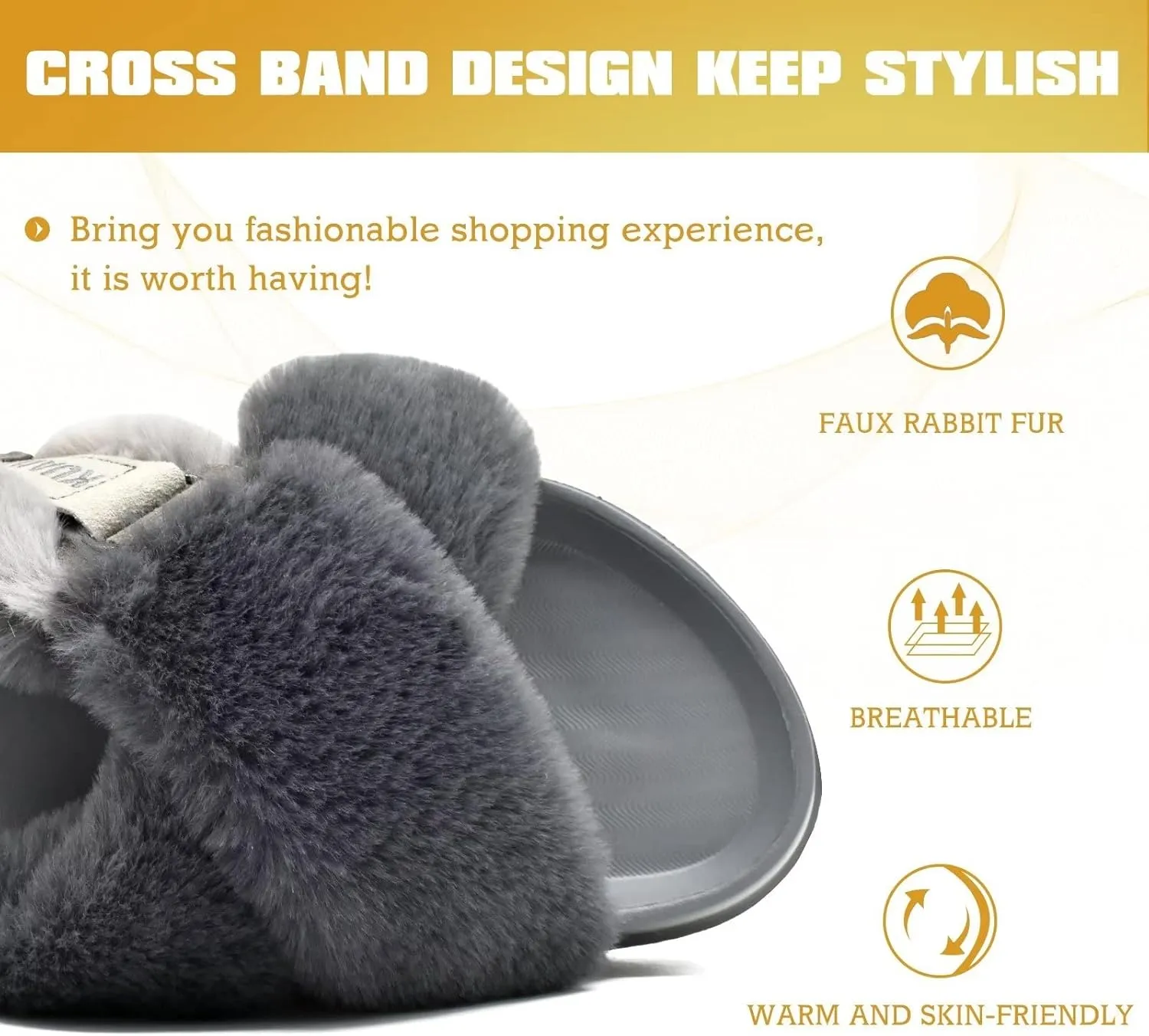 KuaiLu Womens Fuzzy Criss Cross Band Platform Slippers Arch Support Furry Faux Fur Ladies Open Toe Cozy Soft Plush Fleece Comfy House Shoes Sandals