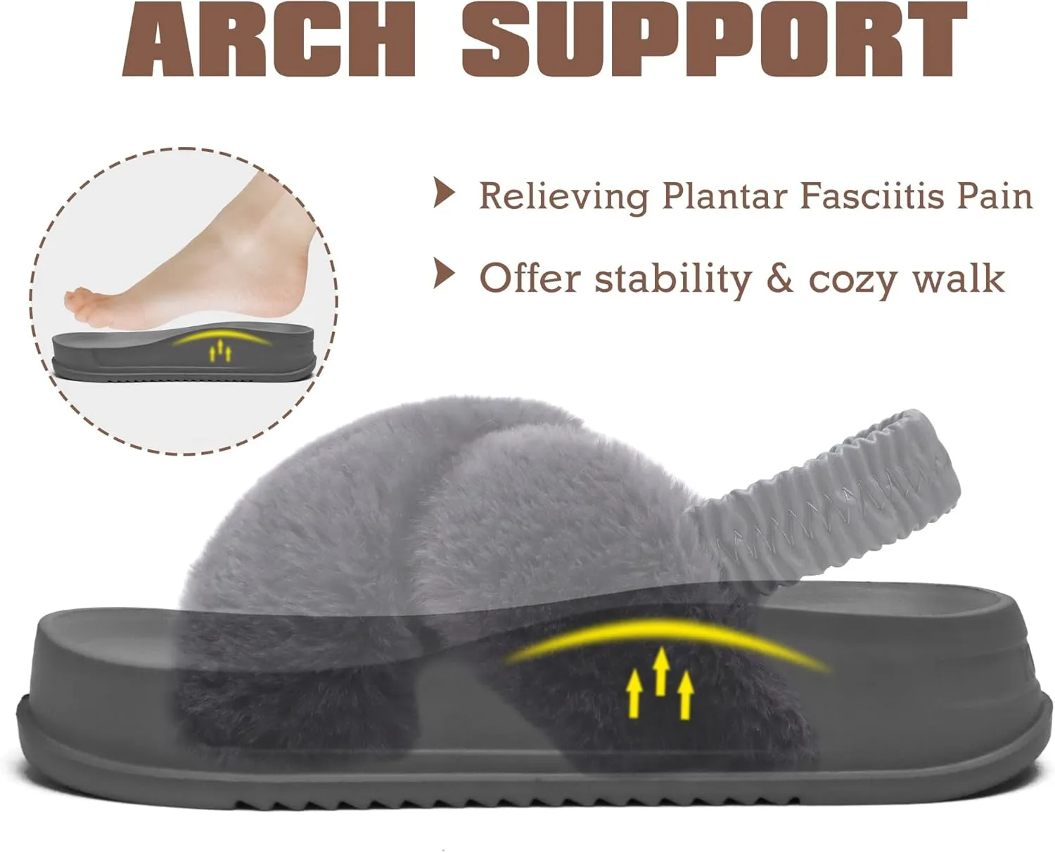 KuaiLu Womens Fuzzy Criss Cross Band Platform Slippers Arch Support Furry Faux Fur Ladies Open Toe Cozy Soft Plush Fleece Comfy House Shoes Sandals