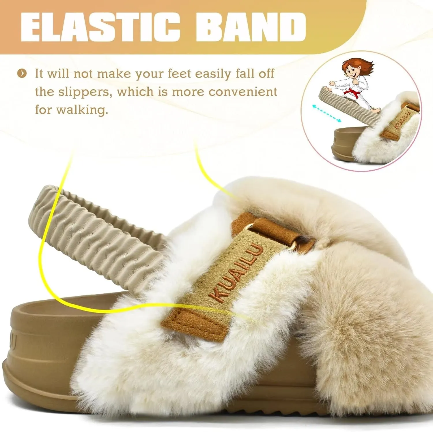 KuaiLu Womens Fuzzy Criss Cross Band Platform Slippers Arch Support Furry Faux Fur Ladies Open Toe Cozy Soft Plush Fleece Comfy House Shoes Sandals