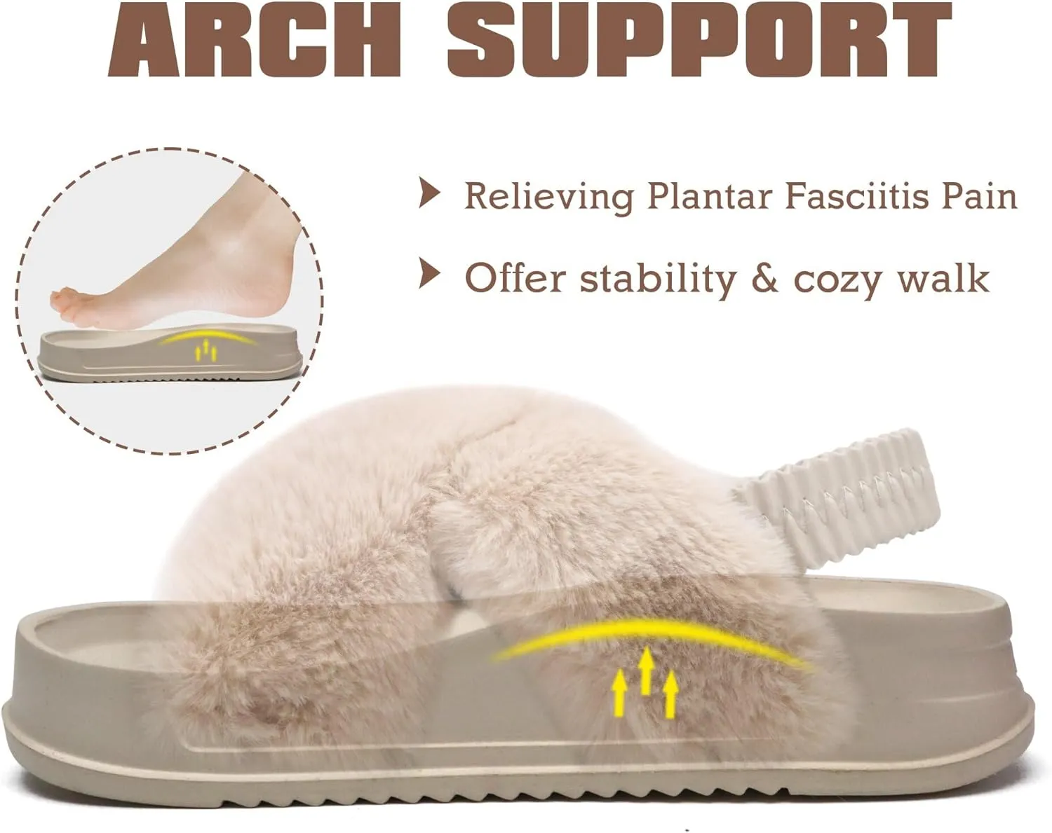 KuaiLu Womens Fuzzy Criss Cross Band Platform Slippers Arch Support Furry Faux Fur Ladies Open Toe Cozy Soft Plush Fleece Comfy House Shoes Sandals