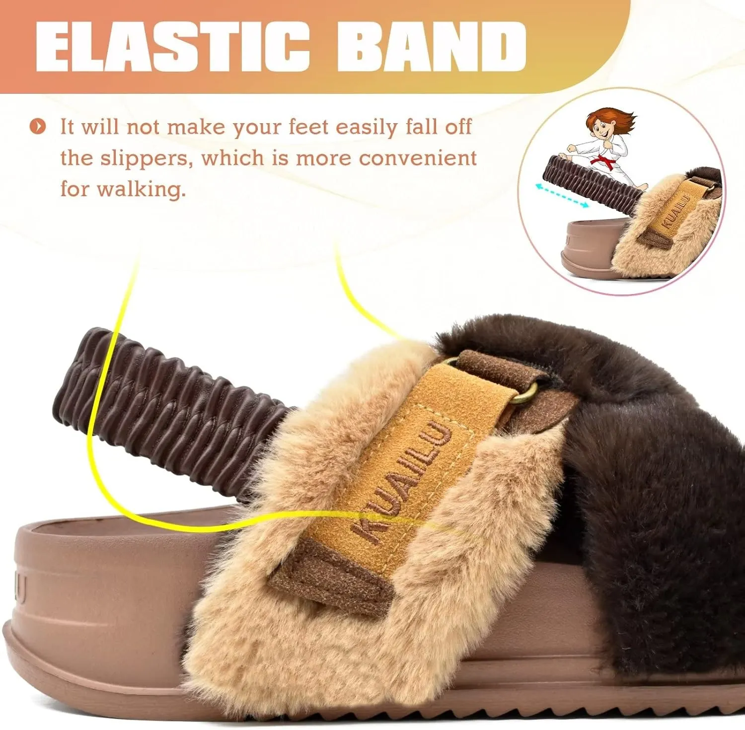 KuaiLu Womens Fuzzy Criss Cross Band Platform Slippers Arch Support Furry Faux Fur Ladies Open Toe Cozy Soft Plush Fleece Comfy House Shoes Sandals