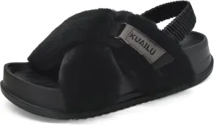 KuaiLu Womens Fuzzy Criss Cross Band Platform Slippers Arch Support Furry Faux Fur Ladies Open Toe Cozy Soft Plush Fleece Comfy House Shoes Sandals