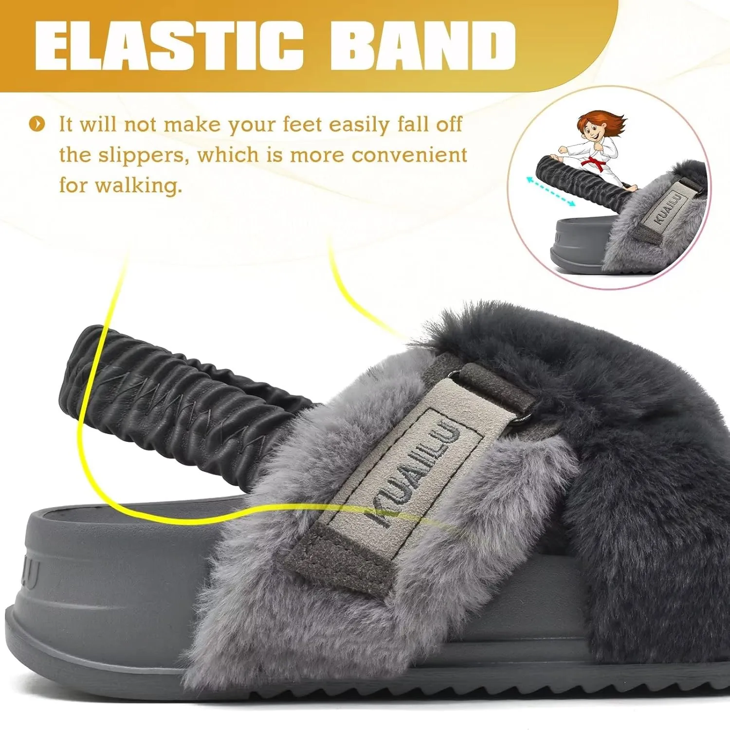 KuaiLu Womens Fuzzy Criss Cross Band Platform Slippers Arch Support Furry Faux Fur Ladies Open Toe Cozy Soft Plush Fleece Comfy House Shoes Sandals