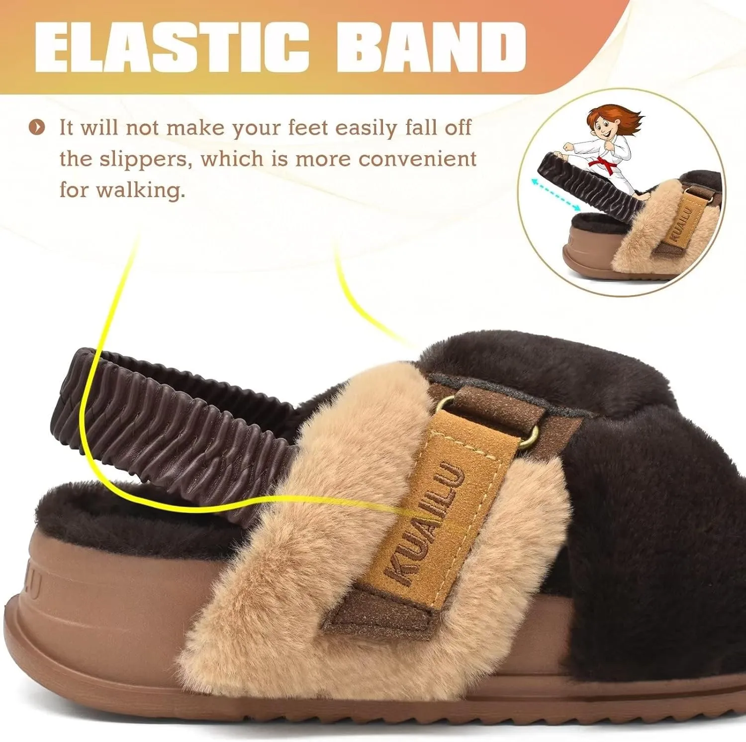 KuaiLu Womens Fuzzy Criss Cross Band Platform Slippers Arch Support Furry Faux Fur Ladies Open Toe Cozy Soft Plush Fleece Comfy House Shoes Sandals