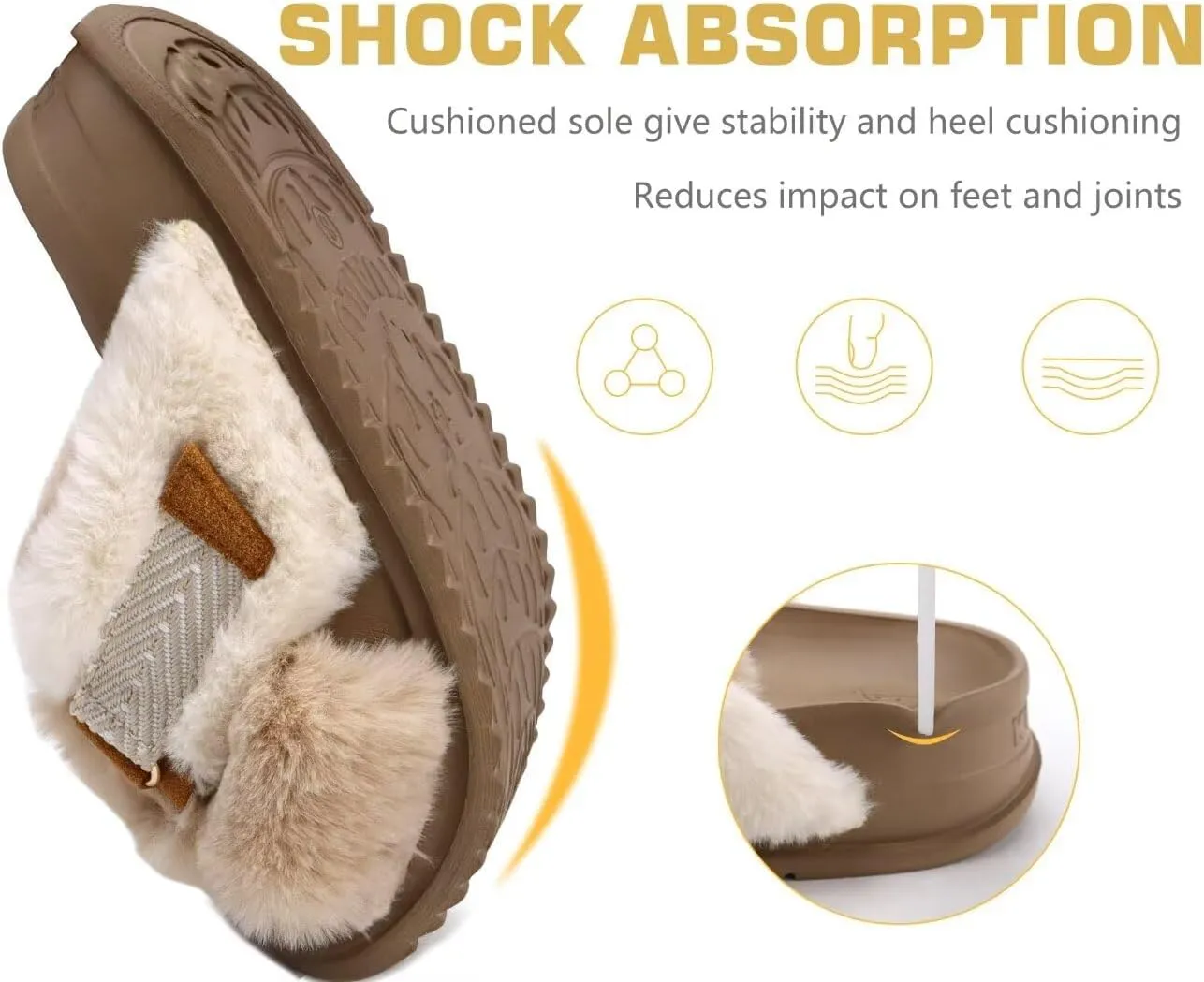 KuaiLu Women's Fuzzy Cross Band Platform Slippers Comfortable Faux Fur Open Toe Arch Support Slides Slippers for Indoor Outdoor