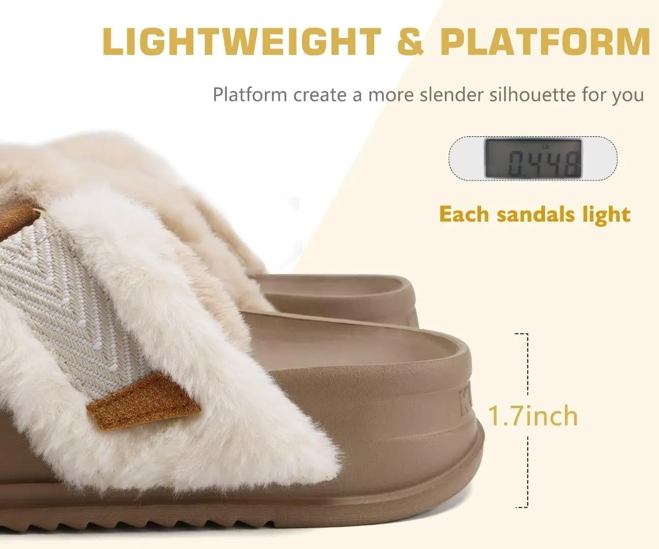 KuaiLu Women's Fuzzy Cross Band Platform Slippers Comfortable Faux Fur Open Toe Arch Support Slides Slippers for Indoor Outdoor