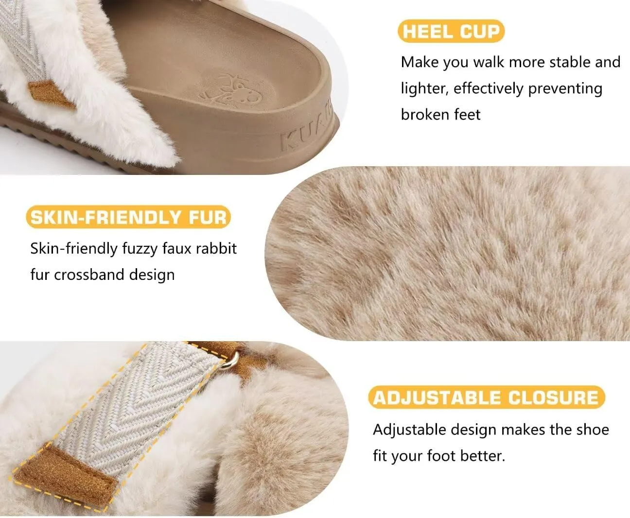 KuaiLu Women's Fuzzy Cross Band Platform Slippers Comfortable Faux Fur Open Toe Arch Support Slides Slippers for Indoor Outdoor