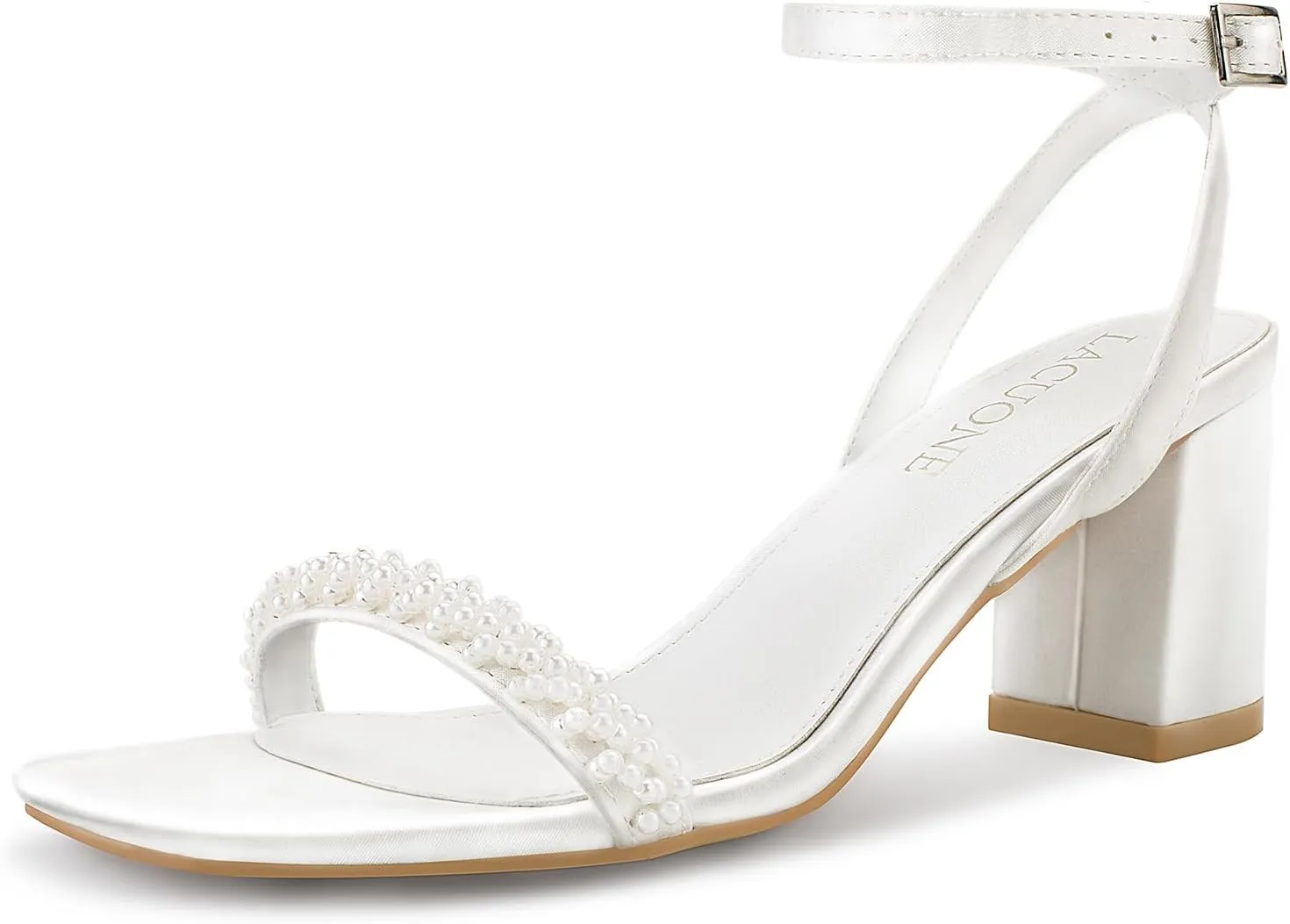 LACUONE Strappy Heels for women Block Chunky Heels Ankle Buckle Square Toe Heeled Sandals