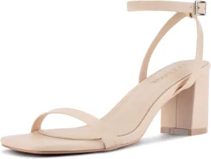 LACUONE Strappy Heels for women Block Chunky Heels Ankle Buckle Square Toe Heeled Sandals