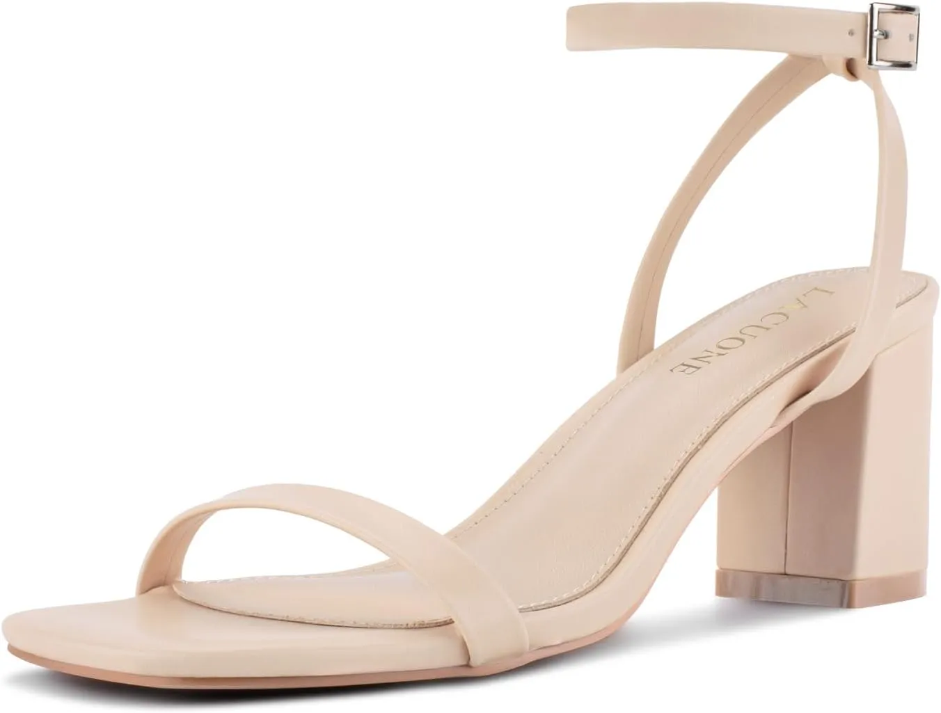 LACUONE Strappy Heels for women Block Chunky Heels Ankle Buckle Square Toe Heeled Sandals