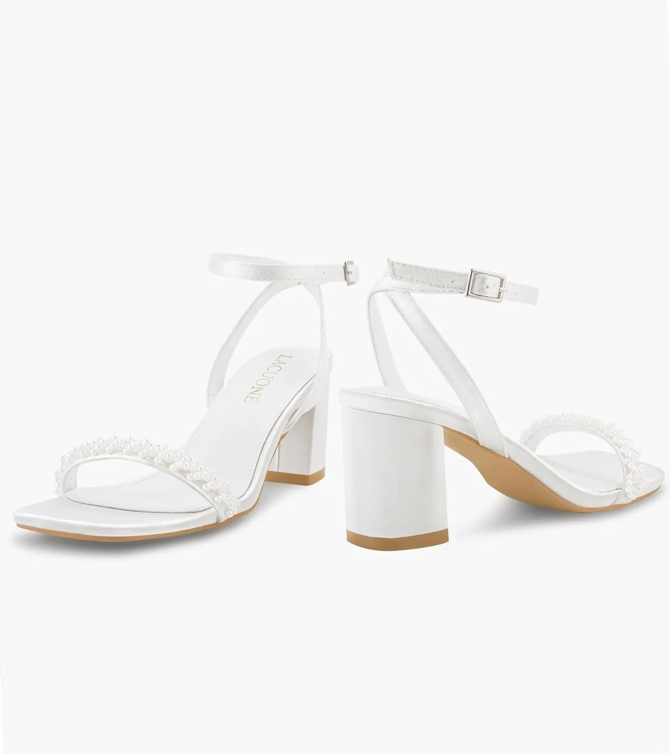 LACUONE Strappy Heels for women Block Chunky Heels Ankle Buckle Square Toe Heeled Sandals