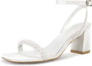 LACUONE Strappy Heels for women Block Chunky Heels Ankle Buckle Square Toe Heeled Sandals