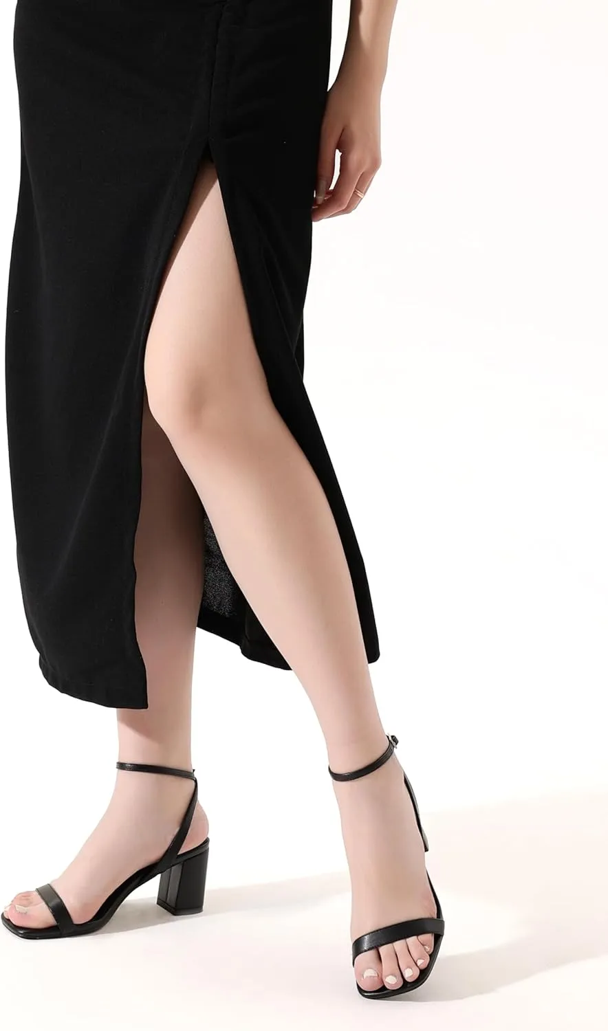 LACUONE Strappy Heels for women Block Chunky Heels Ankle Buckle Square Toe Heeled Sandals