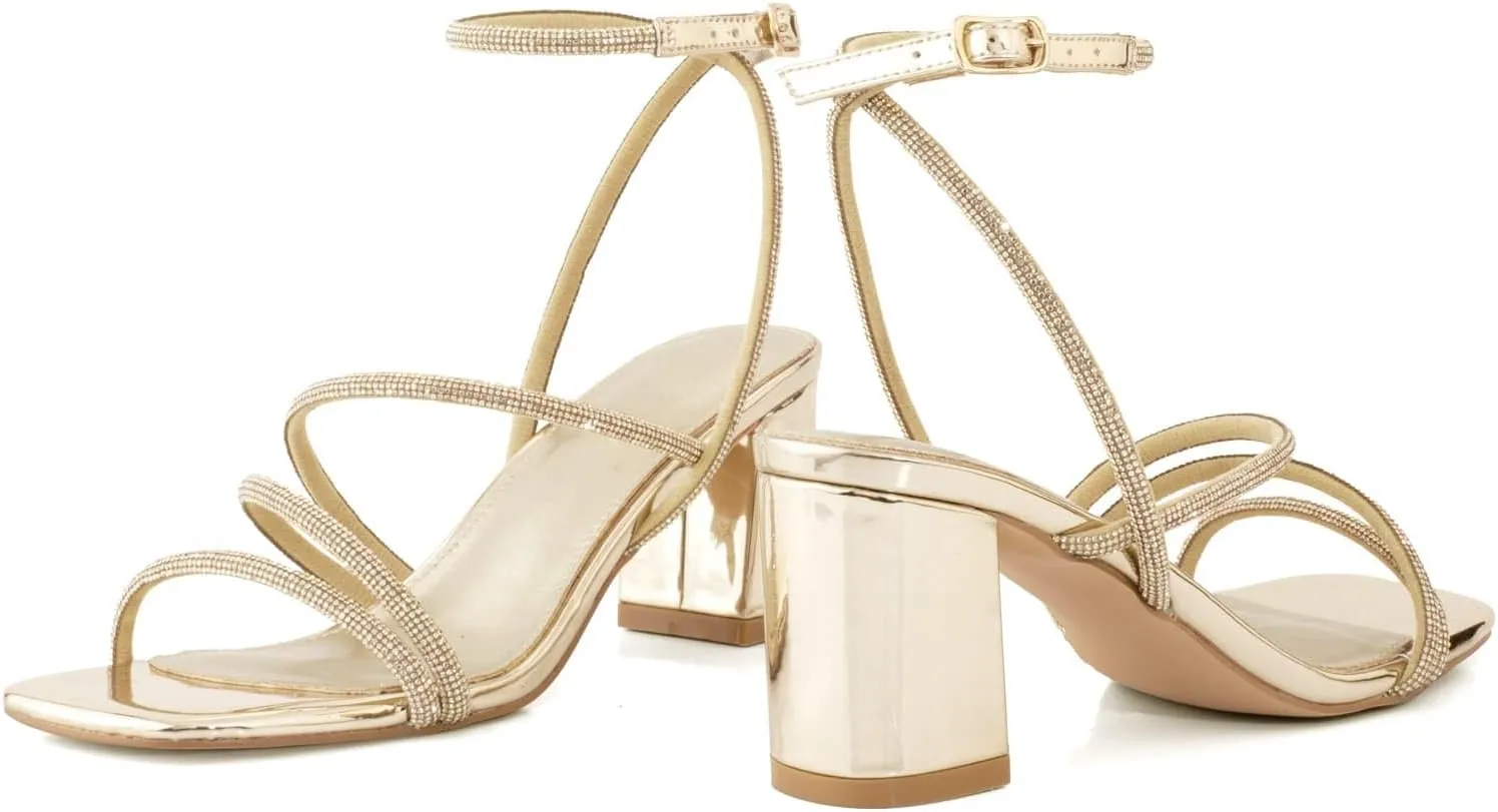 LACUONE Strappy Heels for women Block Heels Square Toe Chunky Ankle Buckle Pump Heeled Sandals