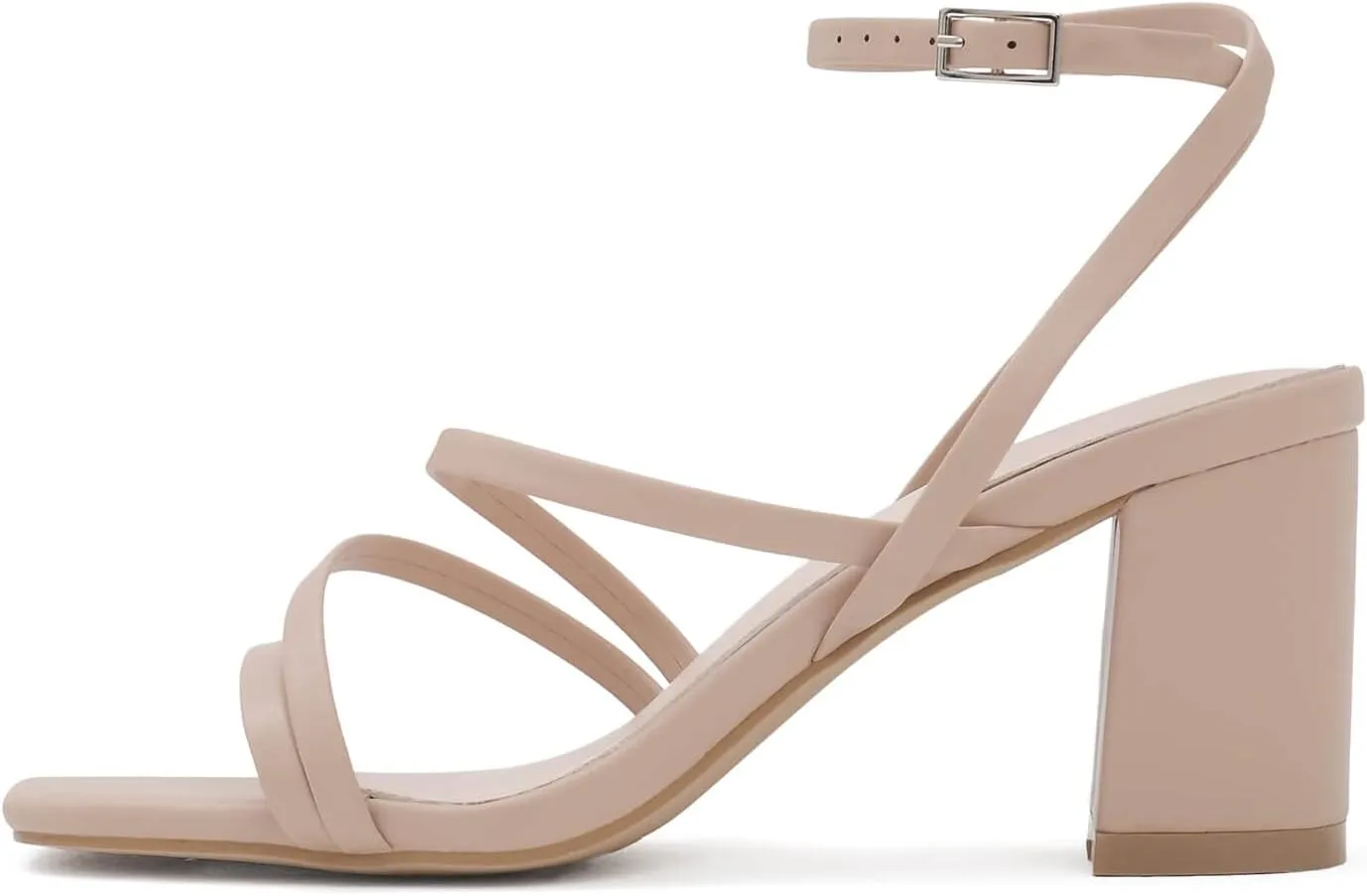 LACUONE Strappy Heels for women Block Heels Square Toe Chunky Ankle Buckle Pump Heeled Sandals