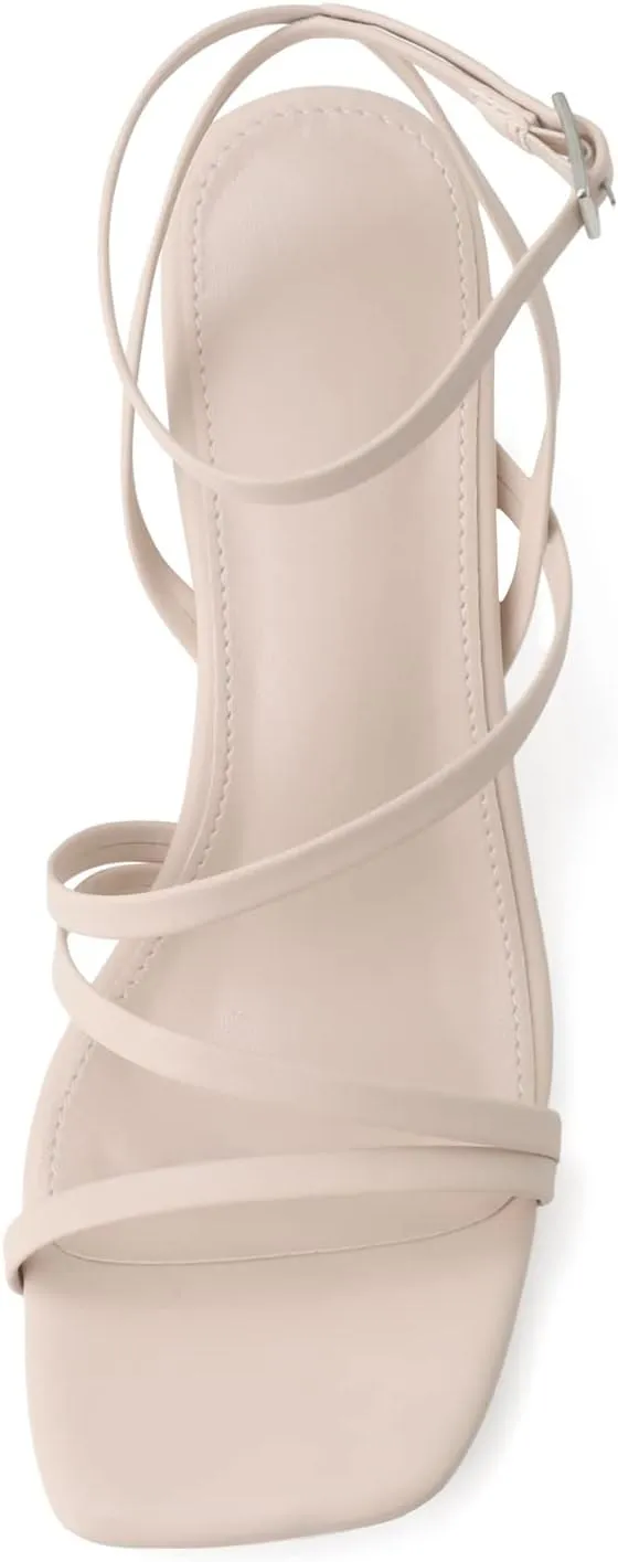 LACUONE Strappy Heels for women Block Heels Square Toe Chunky Ankle Buckle Pump Heeled Sandals
