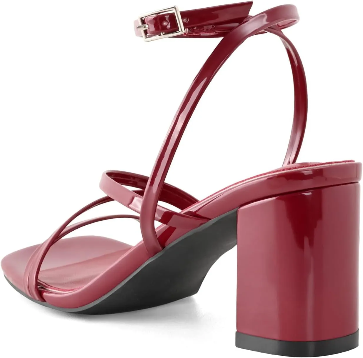 LACUONE Strappy Heels for women Block Heels Square Toe Chunky Ankle Buckle Pump Heeled Sandals
