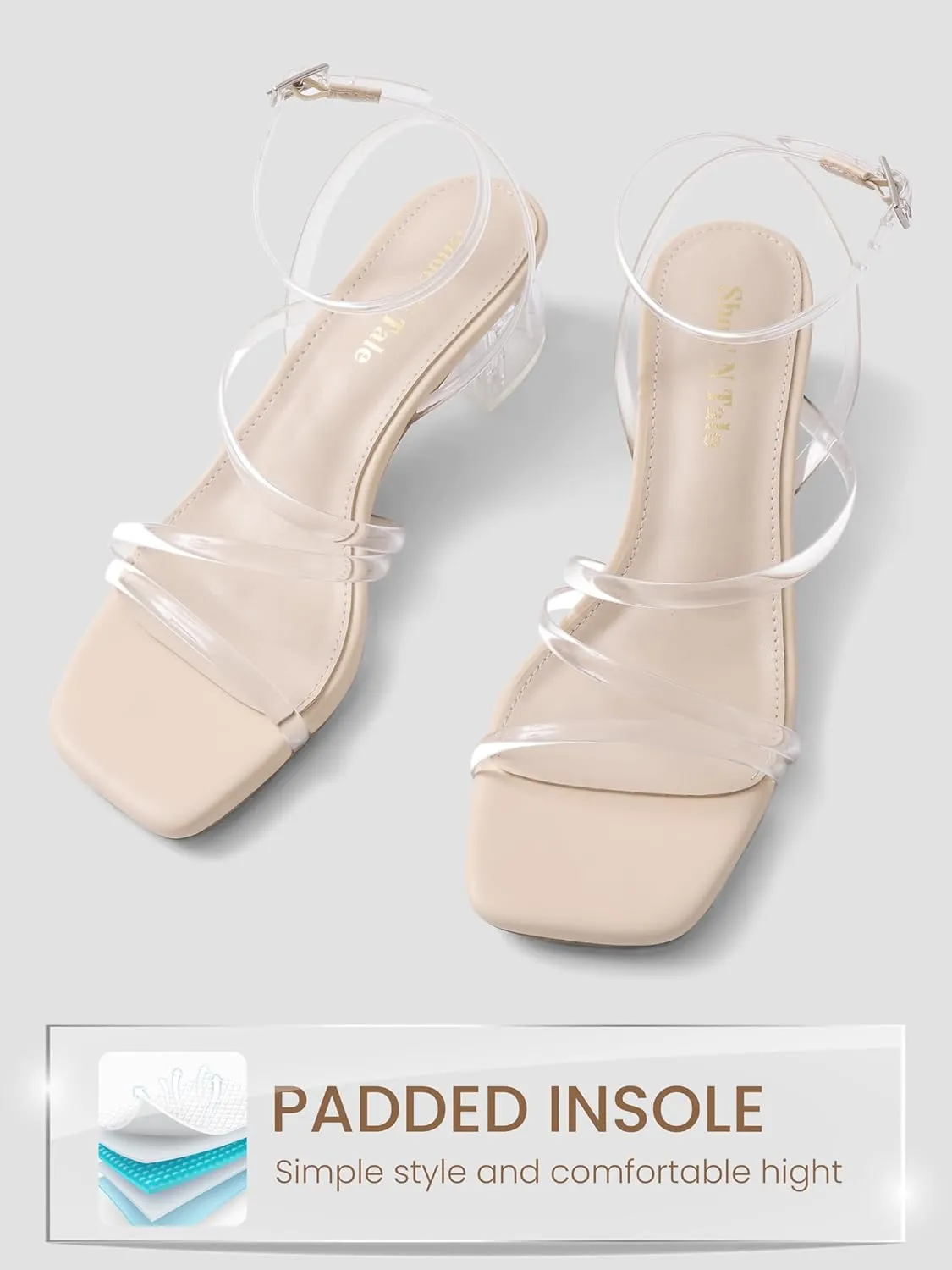 LACUONE Strappy Heels for women Block Heels Square Toe Chunky Ankle Buckle Pump Heeled Sandals