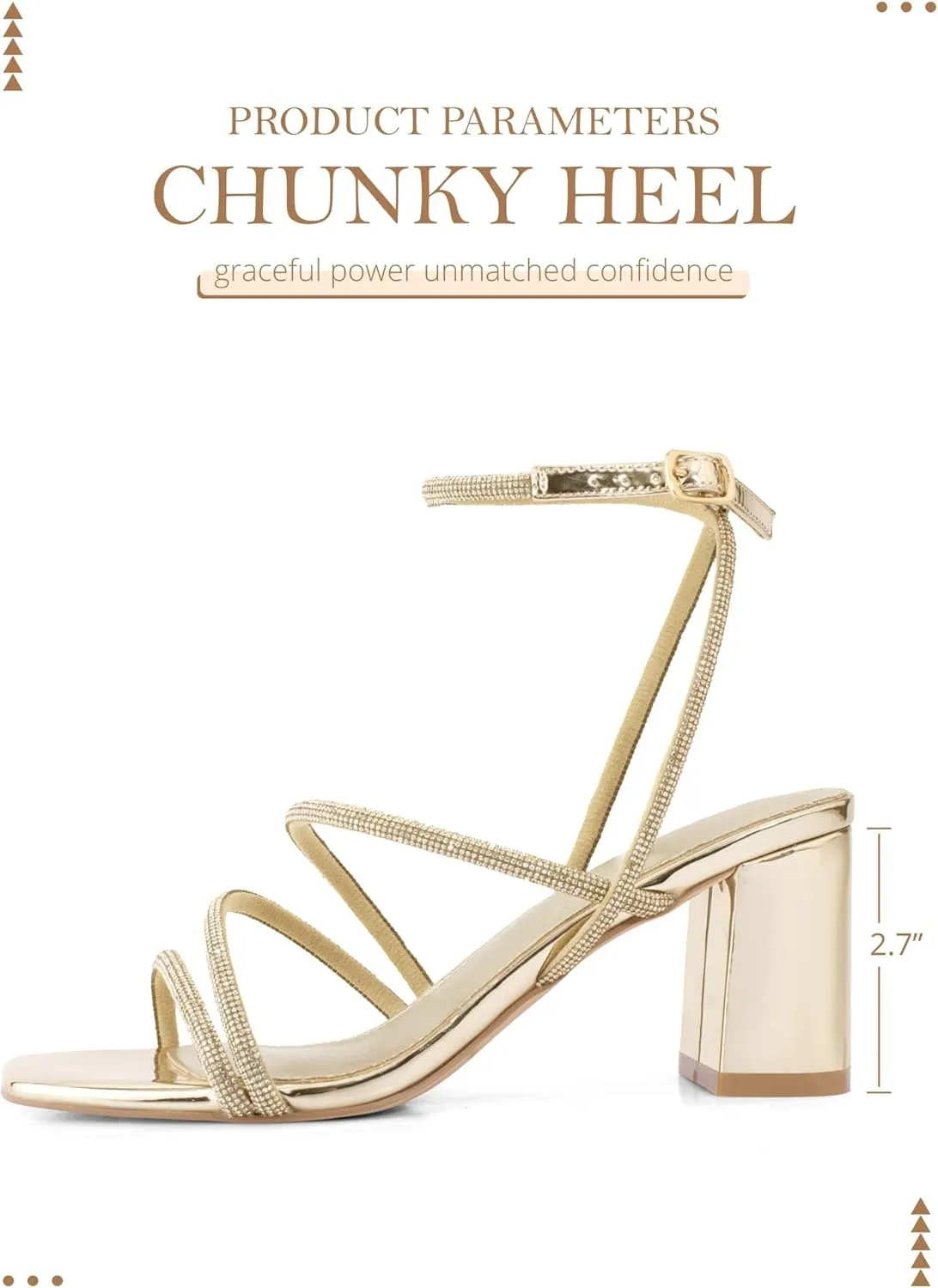 LACUONE Strappy Heels for women Block Heels Square Toe Chunky Ankle Buckle Pump Heeled Sandals
