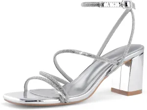 LACUONE Strappy Heels for women Block Heels Square Toe Chunky Ankle Buckle Pump Heeled Sandals