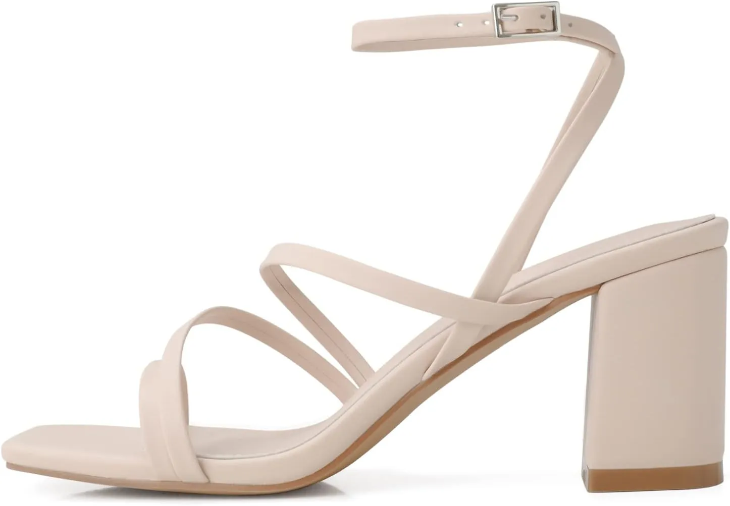 LACUONE Strappy Heels for women Block Heels Square Toe Chunky Ankle Buckle Pump Heeled Sandals