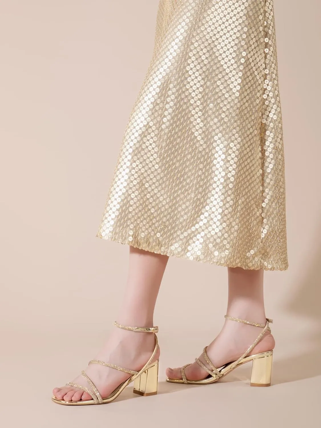 LACUONE Strappy Heels for women Block Heels Square Toe Chunky Ankle Buckle Pump Heeled Sandals