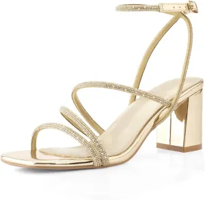 LACUONE Strappy Heels for women Block Heels Square Toe Chunky Ankle Buckle Pump Heeled Sandals
