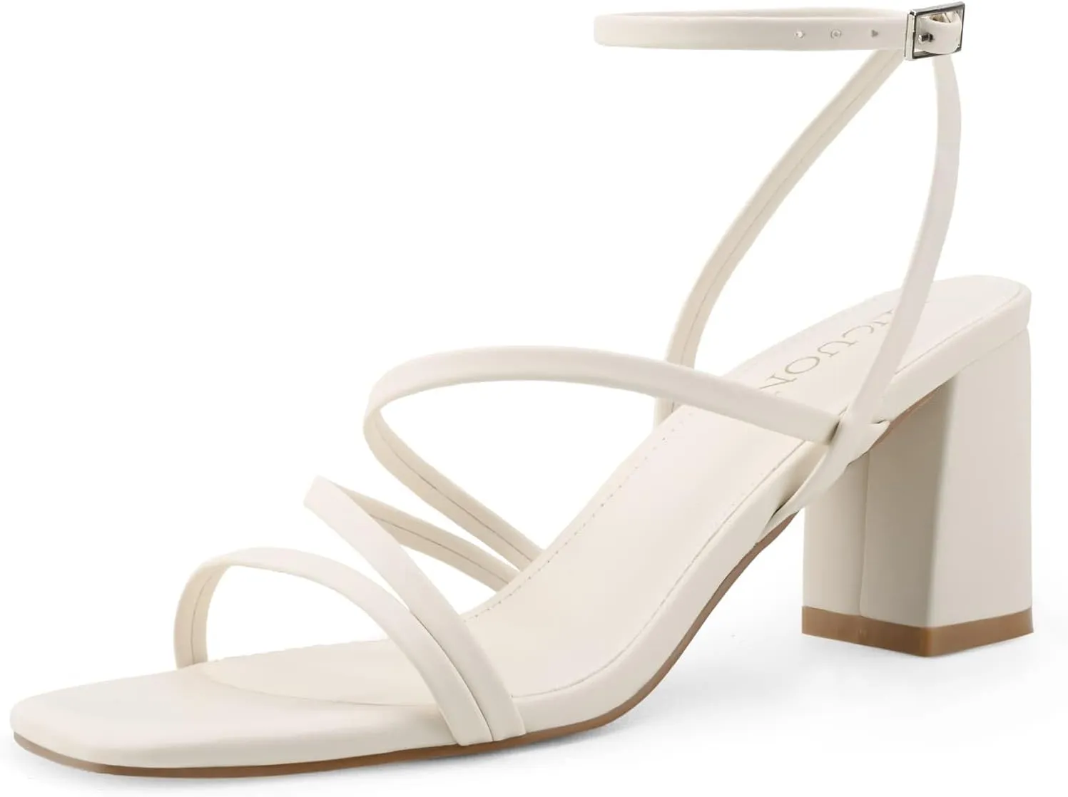 LACUONE Strappy Heels for women Block Heels Square Toe Chunky Ankle Buckle Pump Heeled Sandals